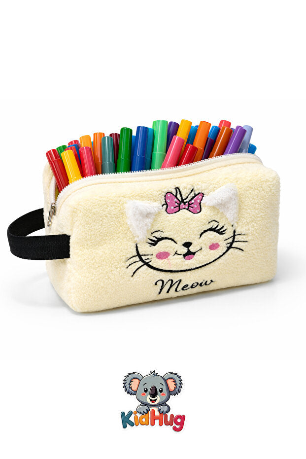 KidHug Peluş Nakışlı Büyük Boy Kalem Kutusu Çocuk Kalemlik Kedi Köpek Tavşan