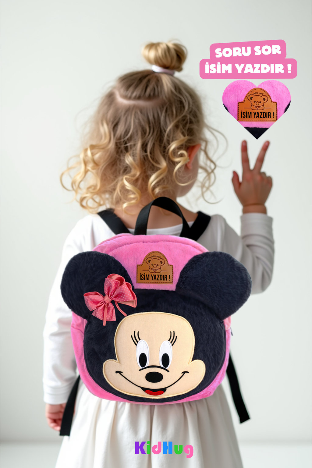 İsimli Kız Çanta Minnie Mouse Çanta | Kişiye Özel Isimli | Çocuk Sırt Çantası At Tüyü Kumaş 0-8 Yaş