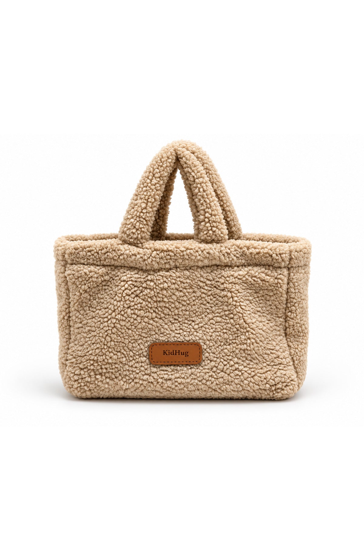 Kadın Bej Teddy Peluş Mini El Çantası Extra Yumuşak Günlük Tote Çanta