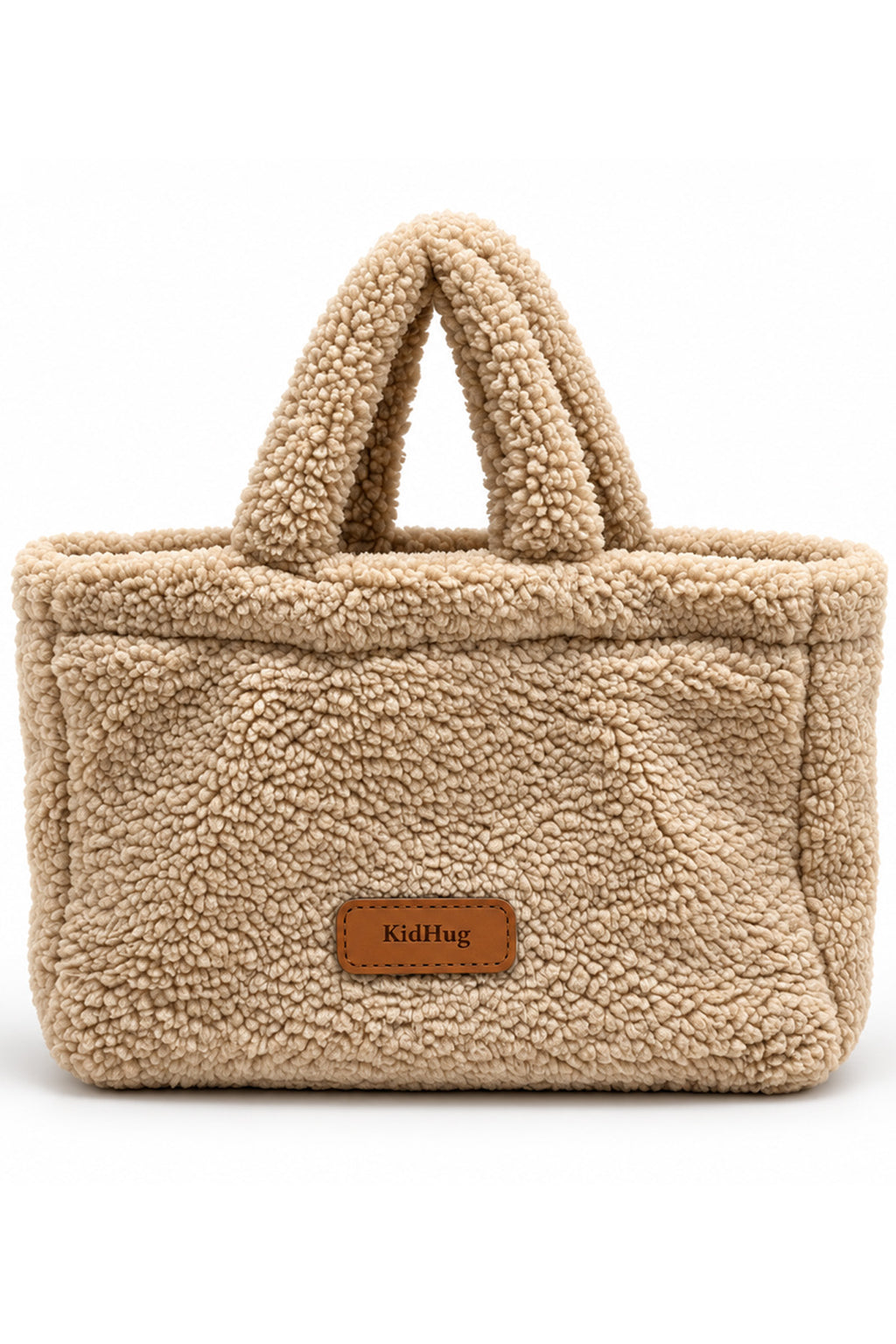 Kadın Bej Teddy Peluş Mini El Çantası Extra Yumuşak Günlük Tote Çanta