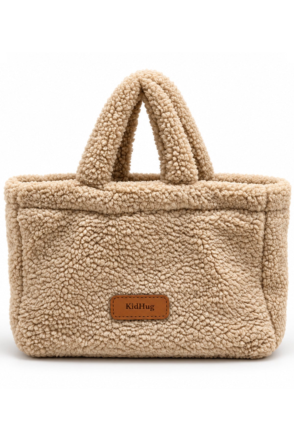 Kadın Bej Teddy Peluş Mini El Çantası Extra Yumuşak Günlük Tote Çanta