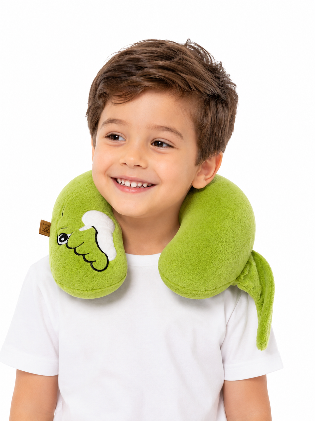 Timsah figürlü yeşil peluş çocuk boyun yastığı, unisex seyahat yastığı