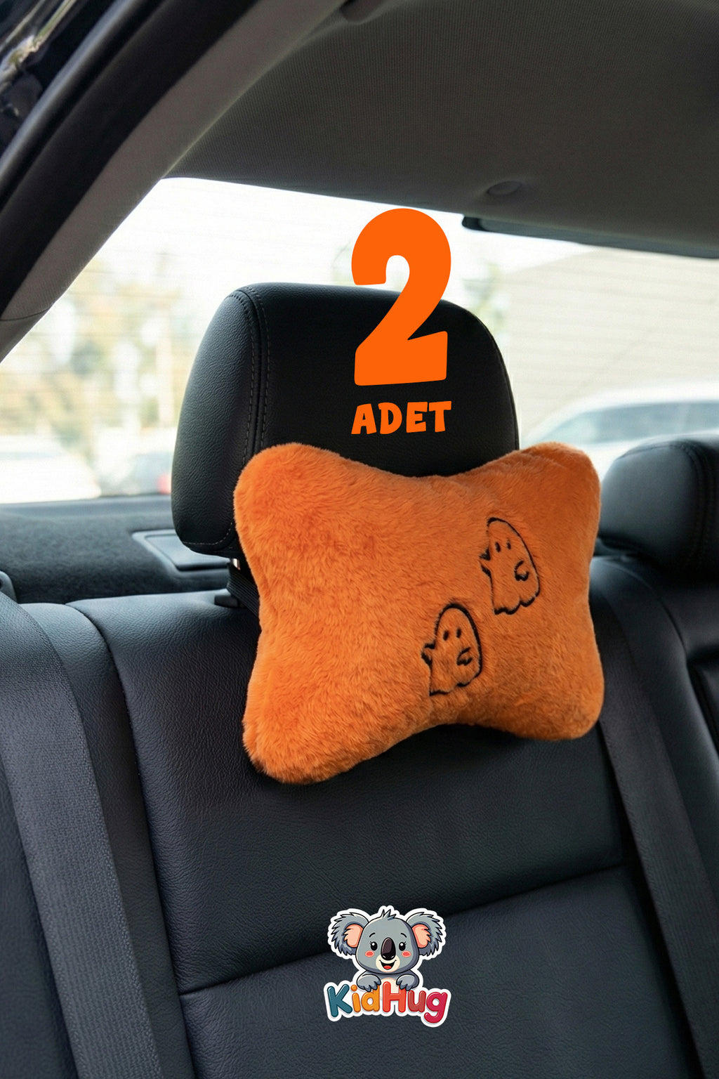 Oto Boyun Yastığı ( 2  ADET ) Turuncu – Silikonlu Ortopedik Boyun Desteği, Lastikli Araç Koltuk Başlık Yastığı, Tüm Araçlara Uyumlu