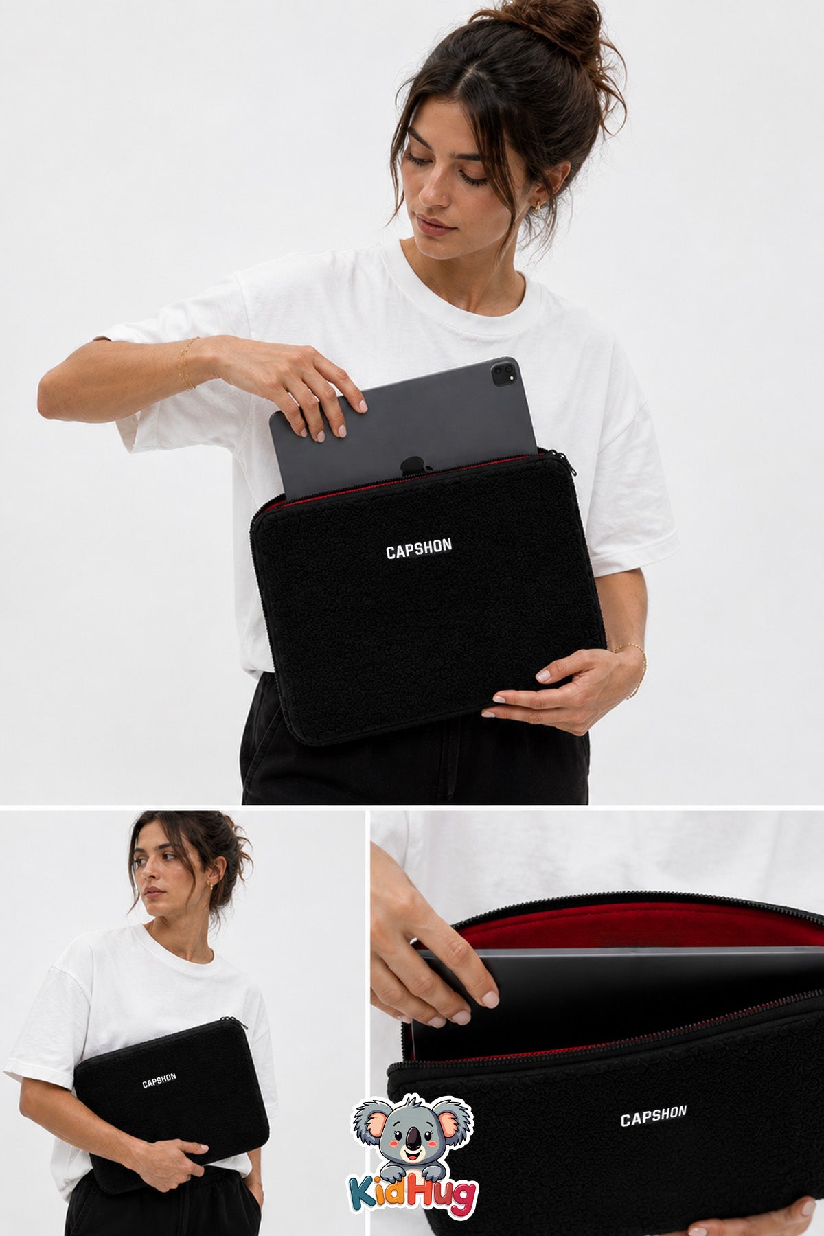 Peluş Tablet Laptop Kılıfı 13 inch Yumuşak Dokulu Fermuarlı Koruyucu Çanta 37x27 cm Siyah