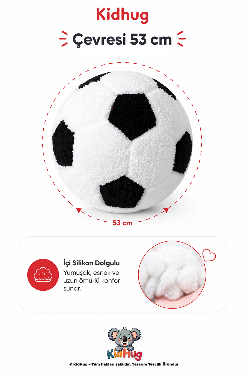 Peluş Futbol Topu – Yumuşak Silikon Dolgulu Bebek - Yetişkin - Çocuk Oyuncak Topu | Sessiz, Hafif | 53 cm Çevre