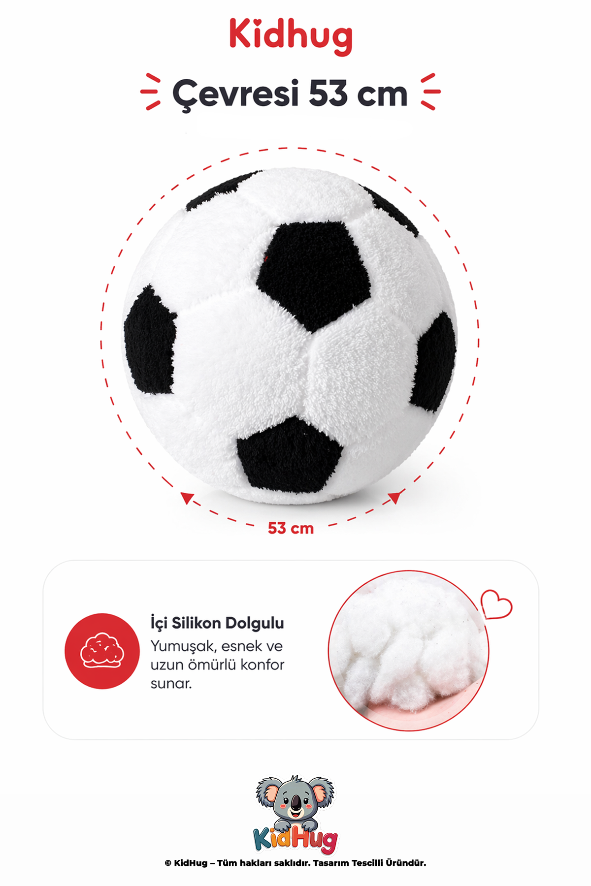 Peluş Futbol Topu – Yumuşak Silikon Dolgulu Bebek - Yetişkin - Çocuk Oyuncak Topu | Sessiz, Hafif | 53 cm Çevre