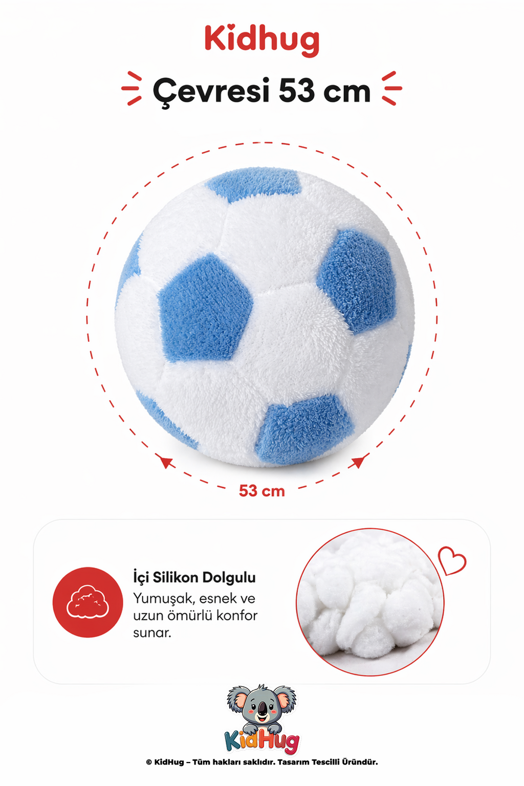 Peluş Futbol Topu – Yumuşak Silikon Dolgulu Bebek - Yetişkin - Çocuk Oyuncak Topu | Sessiz, Hafif | 53 cm Çevre