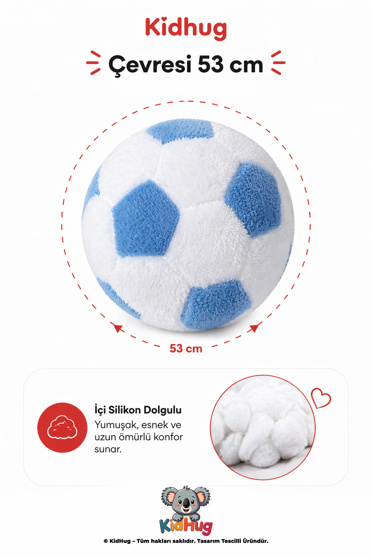 Peluş Futbol Topu – Yumuşak Silikon Dolgulu Bebek - Yetişkin - Çocuk Oyuncak Topu | Sessiz, Hafif | 53 cm Çevre