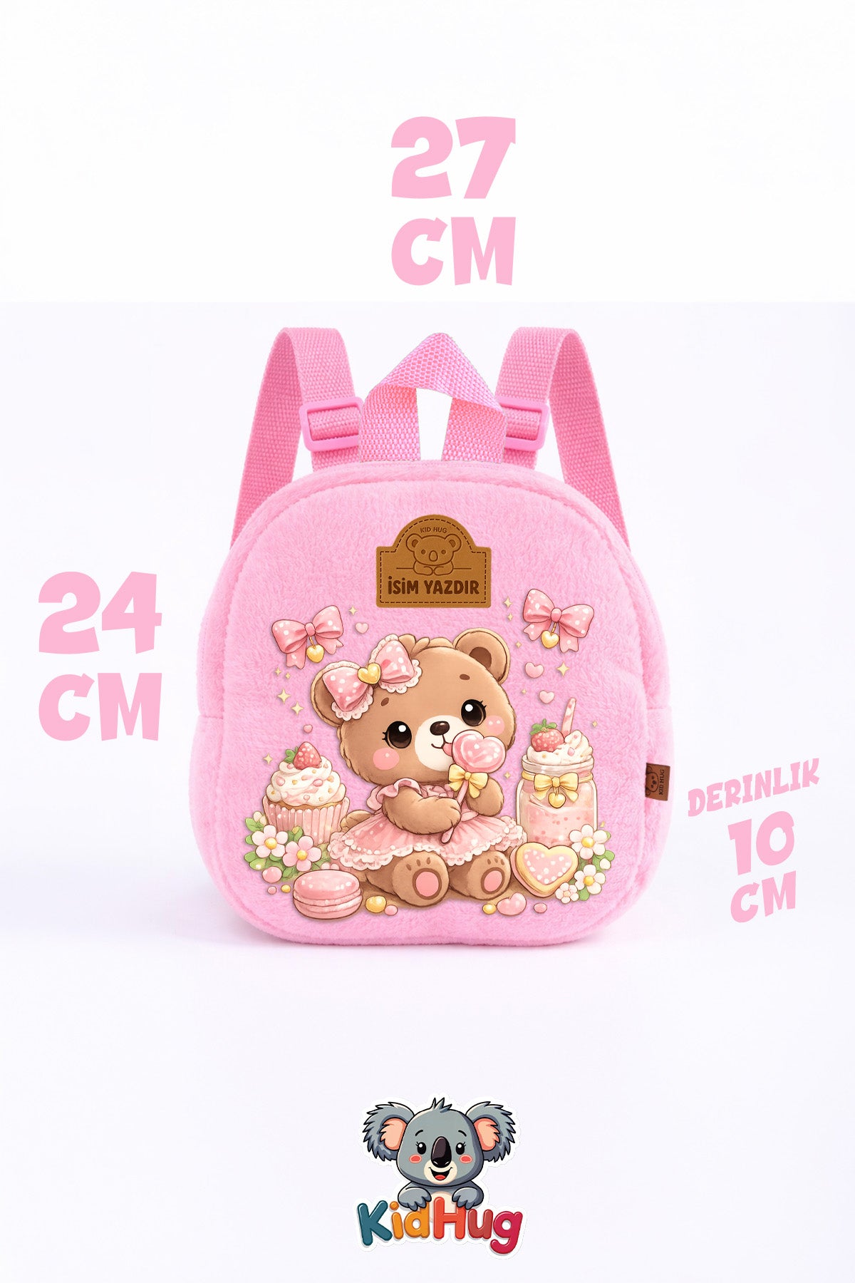 [CANLI DESTEKTEN İSİM YAZDIR] İsimli Baskılı Pembe Kız Çocuk Çanta Çocuk Sırt Çantası 0+ Yaş