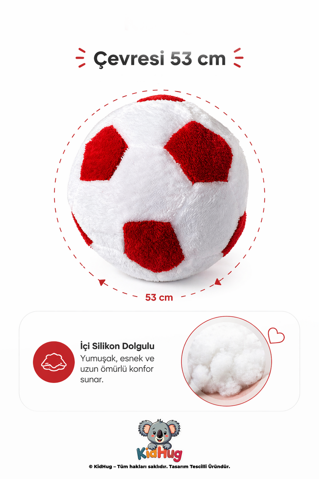 Peluş Futbol Topu – Yumuşak Silikon Dolgulu Bebek - Yetişkin - Çocuk Oyuncak Topu | Sessiz, Hafif | 53 cm Çevre