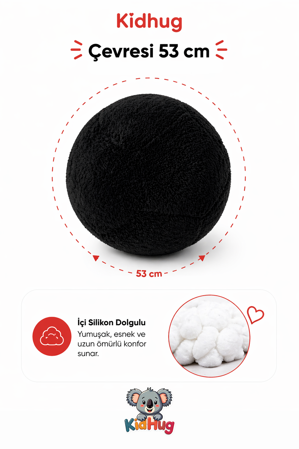 Peluş Futbol Topu – Yumuşak Silikon Dolgulu Bebek - Yetişkin - Çocuk Oyuncak Topu | Sessiz, Hafif | 53 cm Çevre