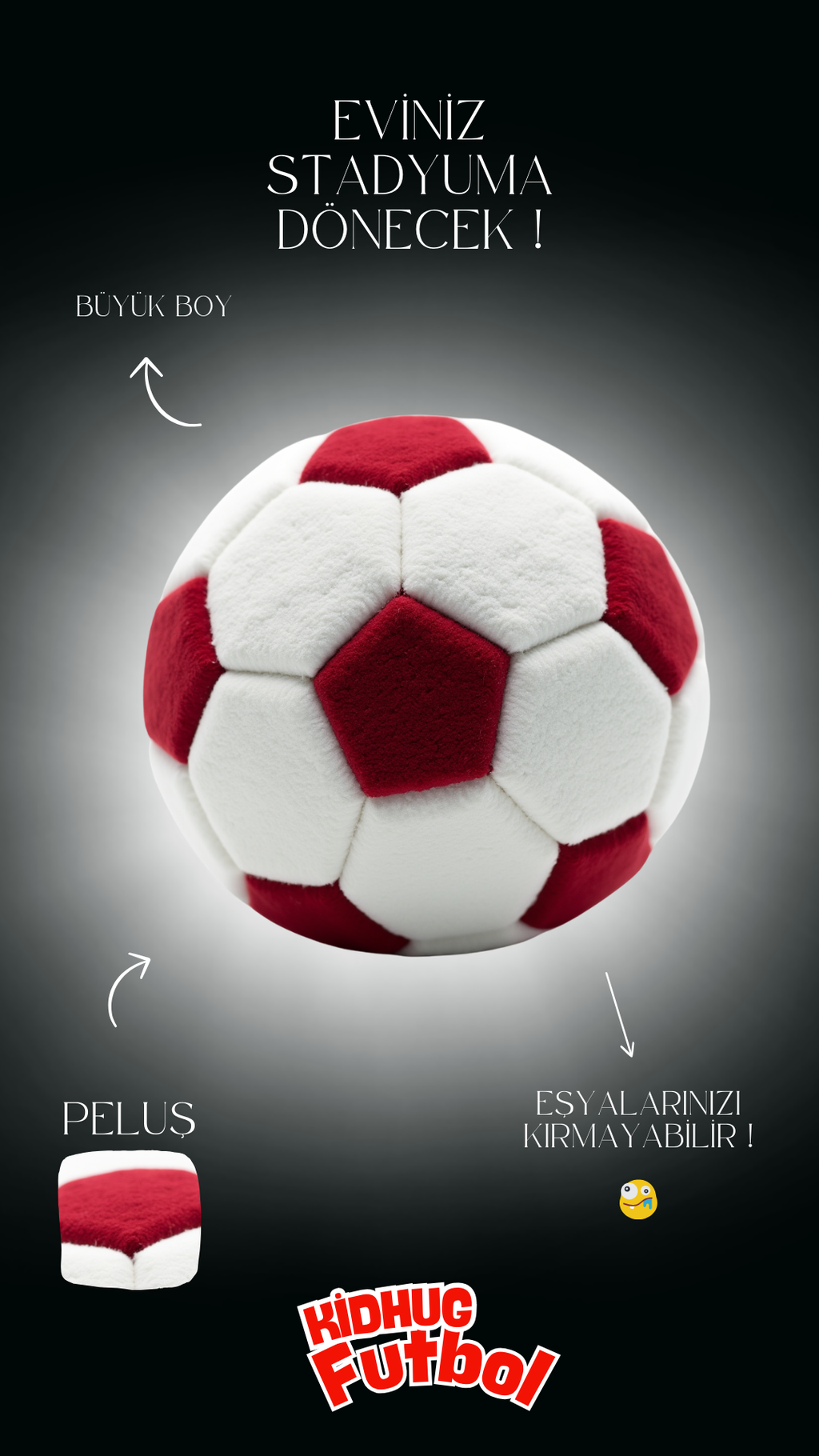 Kırmızı Beyaz 53 cm Büyük Peluş Oyun Topu – Yumuşak ve Güvenli Ev Oyuncağı