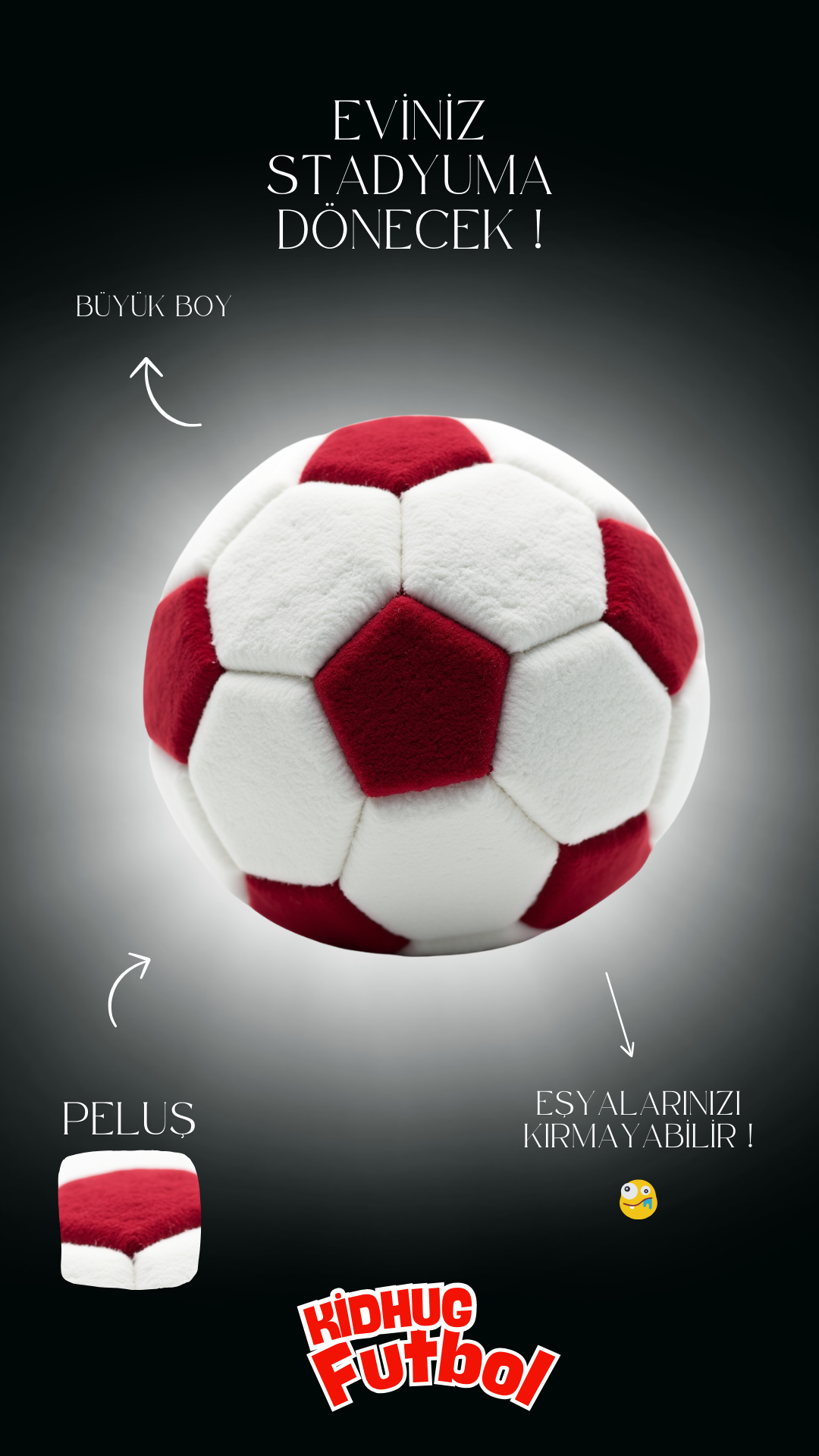 Kırmızı Beyaz 53 cm Büyük Peluş Oyun Topu – Yumuşak ve Güvenli Ev Oyuncağı