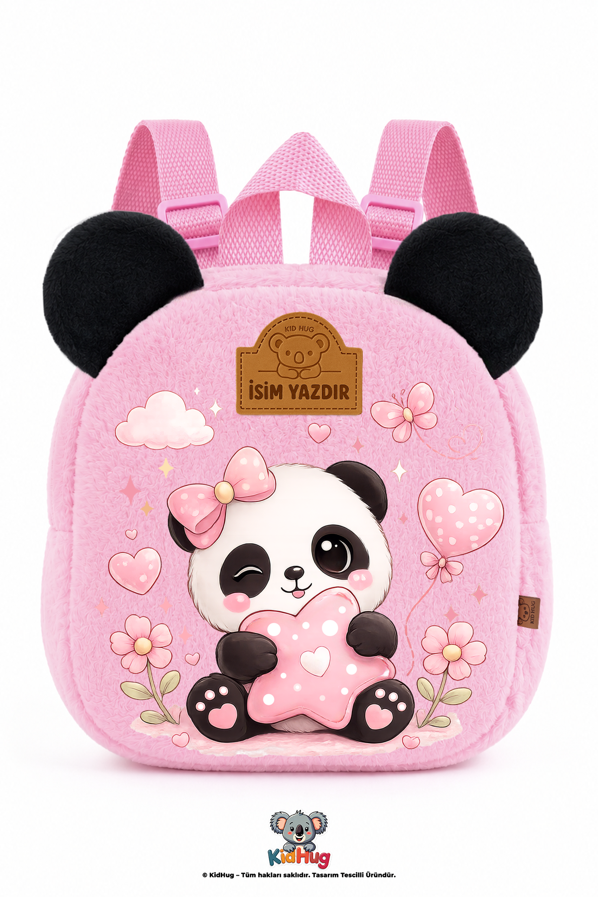 İsime Özel Kız Çocuk Çanta Panda Sırt Baskılı Pembe Kız Çocuk Çantası Anaokulu - Kreş 0 - 8 Yaş