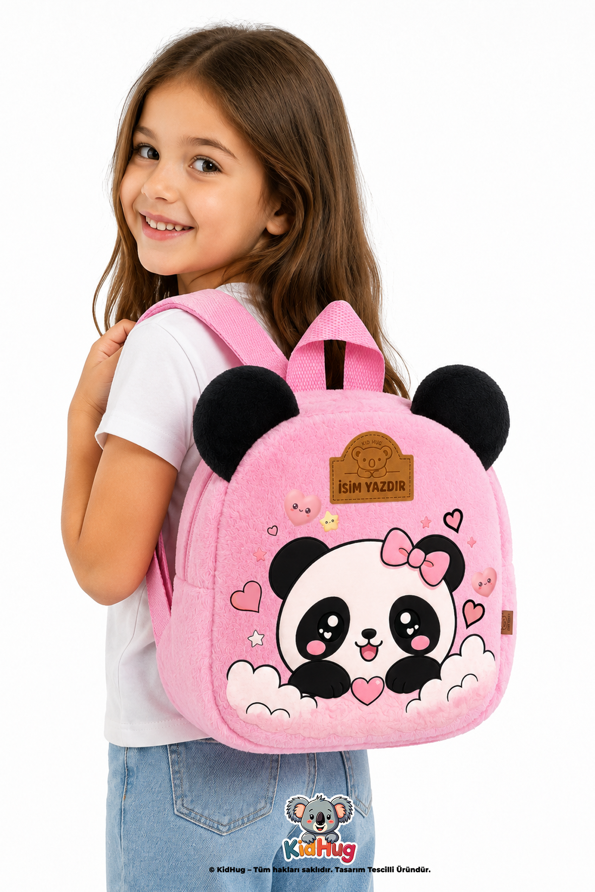 İsime Özel Kız Çocuk Çanta Panda Sırt Baskılı Pembe Kız Çocuk Çantası Anaokulu - Kreş 0 - 8 Yaş