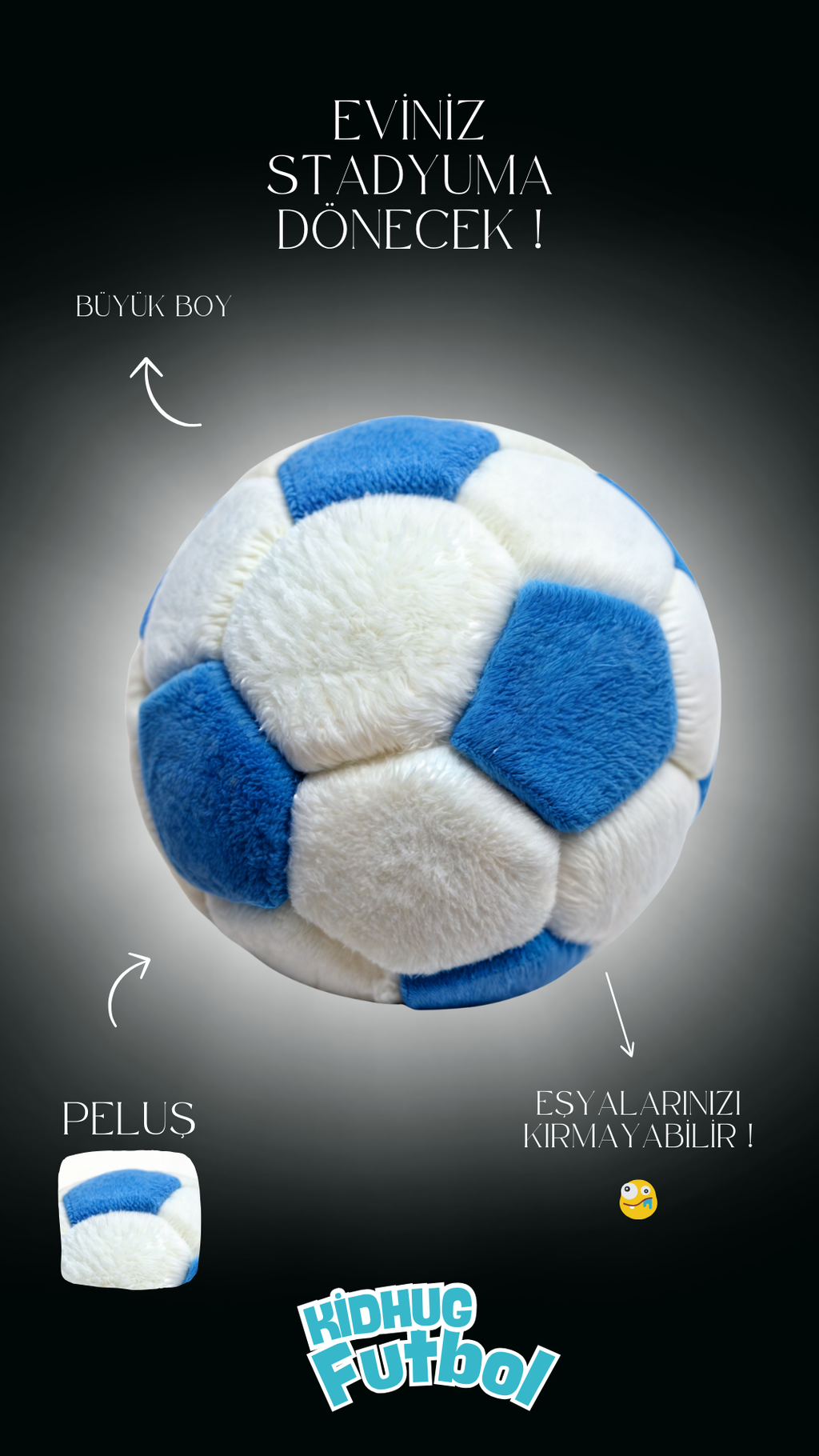 Mavi Beyaz 53 cm Büyük Peluş Oyun Topu