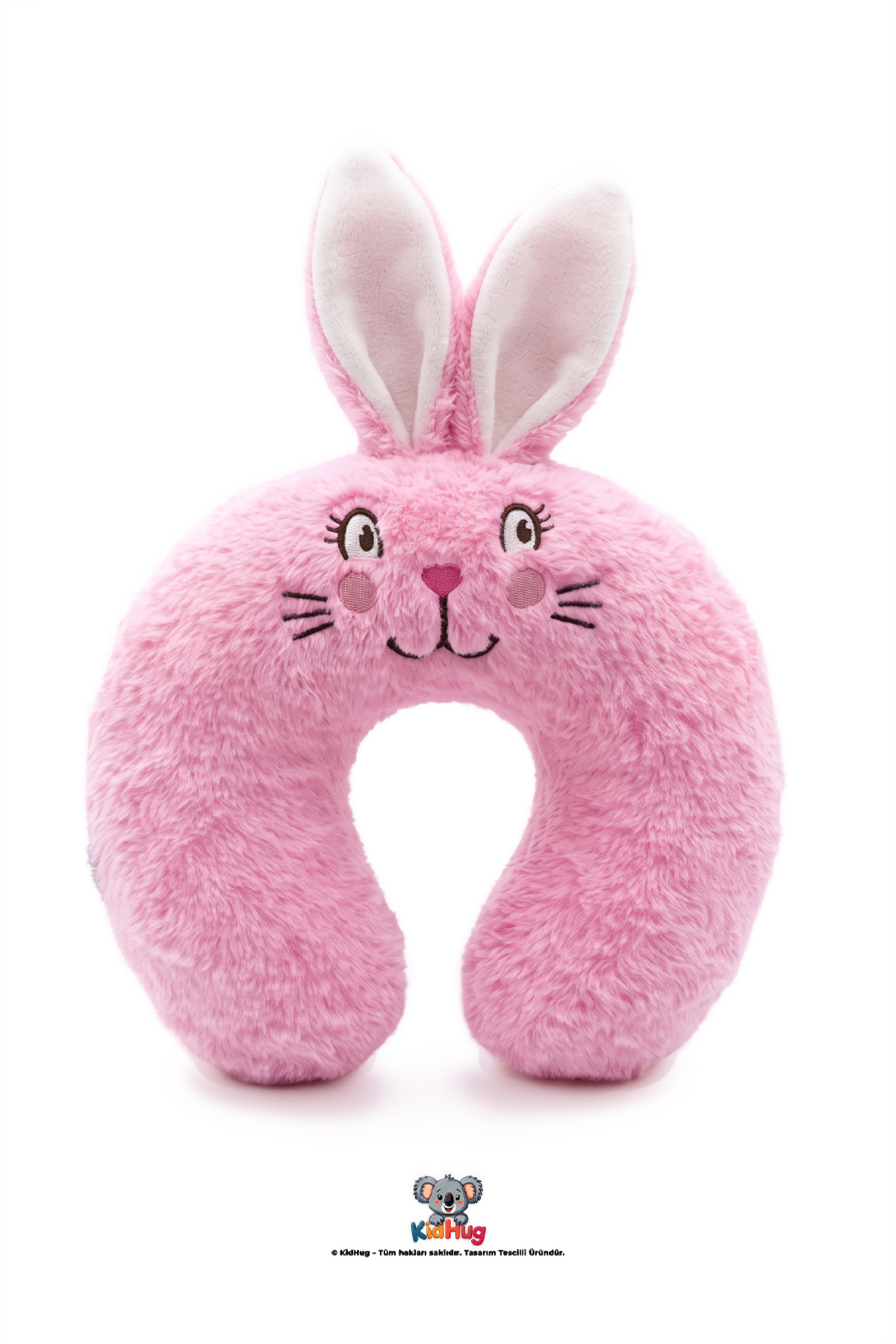 Tavşan kulaklı pembe peluş çocuk boyun yastığı, seyahat yastığı