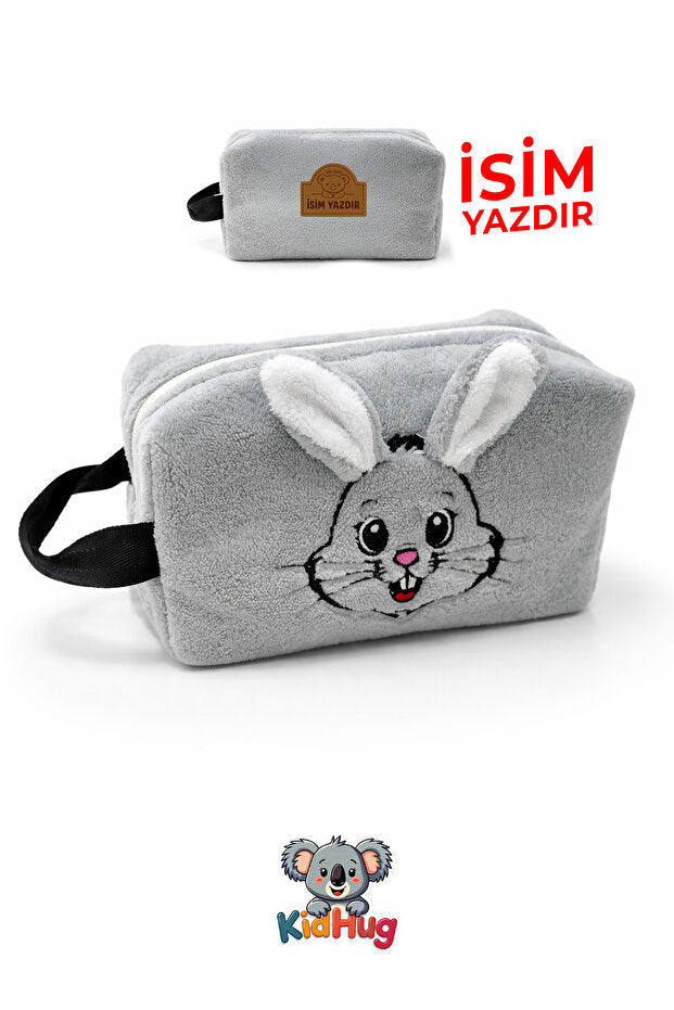 KidHug Peluş Nakışlı Büyük Boy Kalem Kutusu Çocuk Kalemlik Kedi Köpek Tavşan
