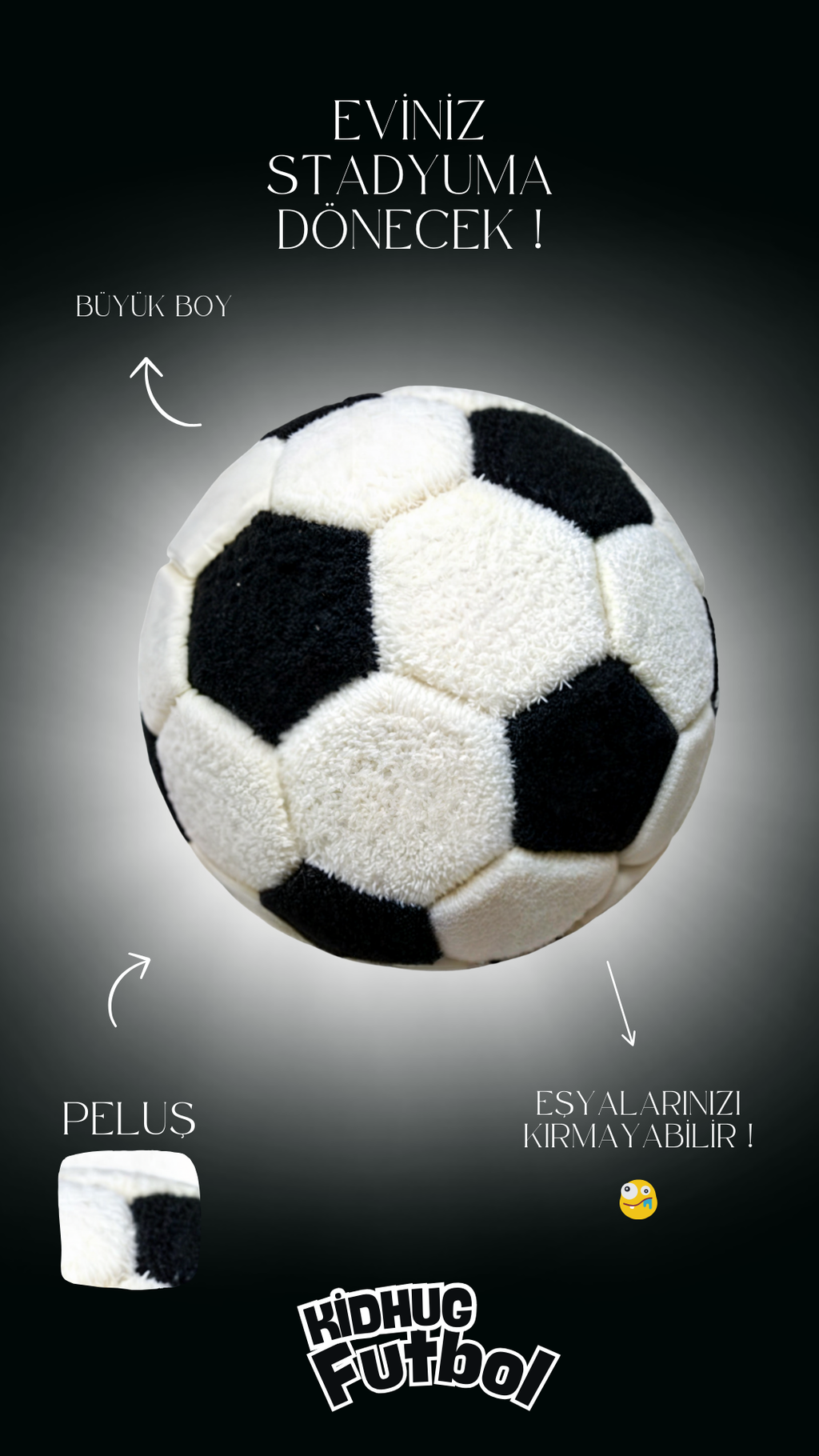 Siyah Beyaz - Yumuşak 53 cm Peluş Ev Topu – Renkli, Güvenli ve Eğlenceli Oyun Topu