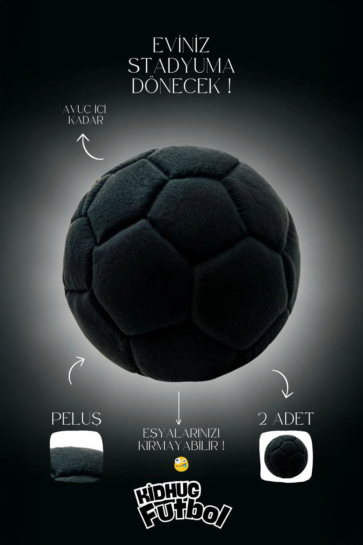 Yumuşak 53 cm çapında Siyah Peluş Ev Topu – Renkli, Güvenli ve Eğlenceli EvTopu