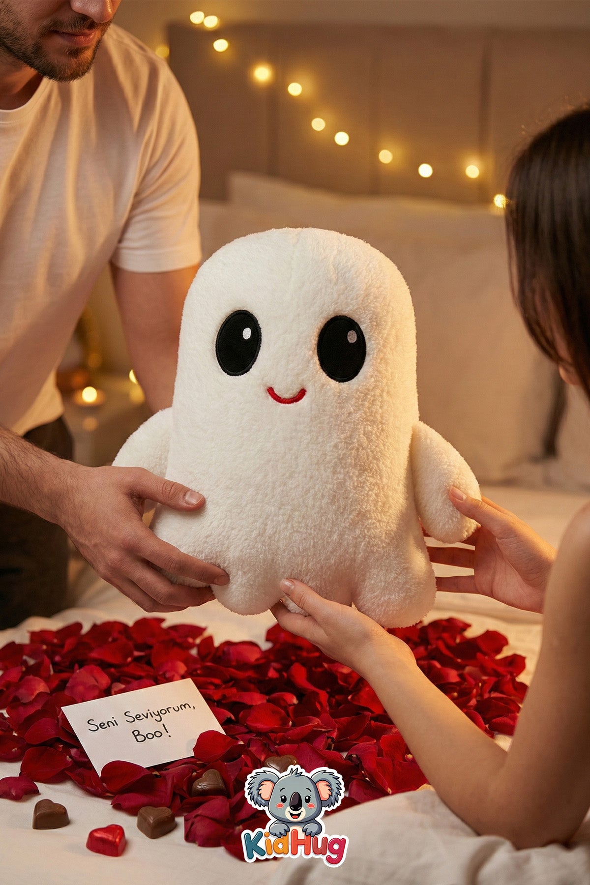 KidHug Beyaz Hayalet Peluş Oyuncak – Silikon Dolgulu, Yumuşacık Sevgiliye Hediye Figür | Dekoratif Uyku Arkadaşı