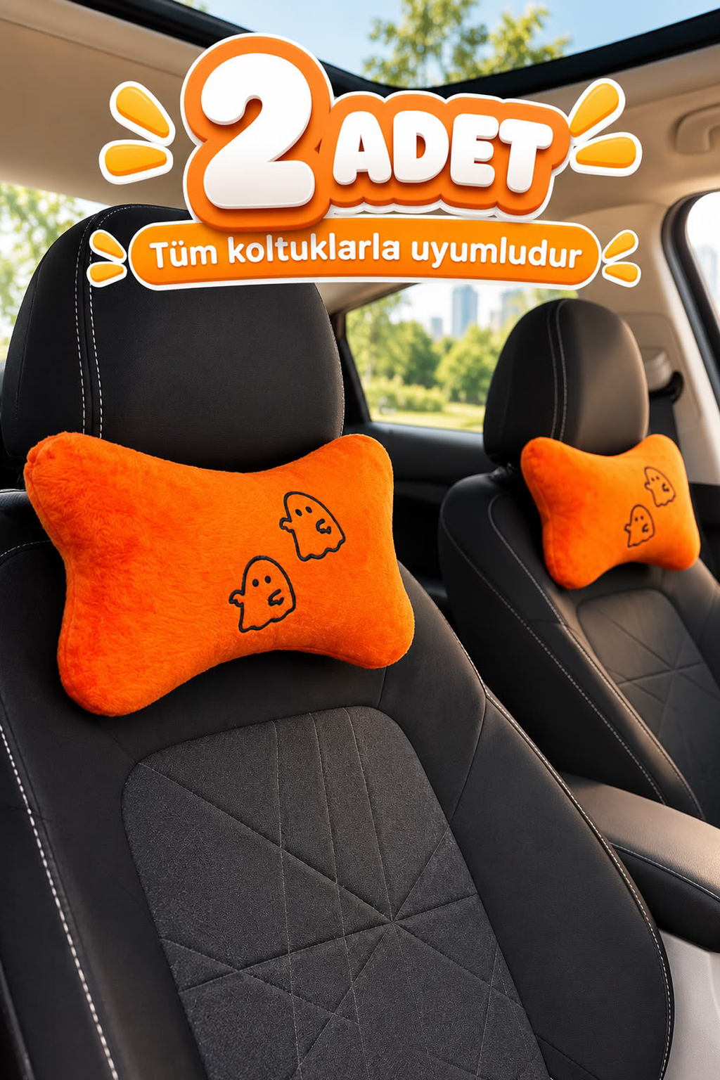 Oto Boyun Yastığı 2'li Turuncu – Silikonlu Araç Koltuk Başlığı Yastığı