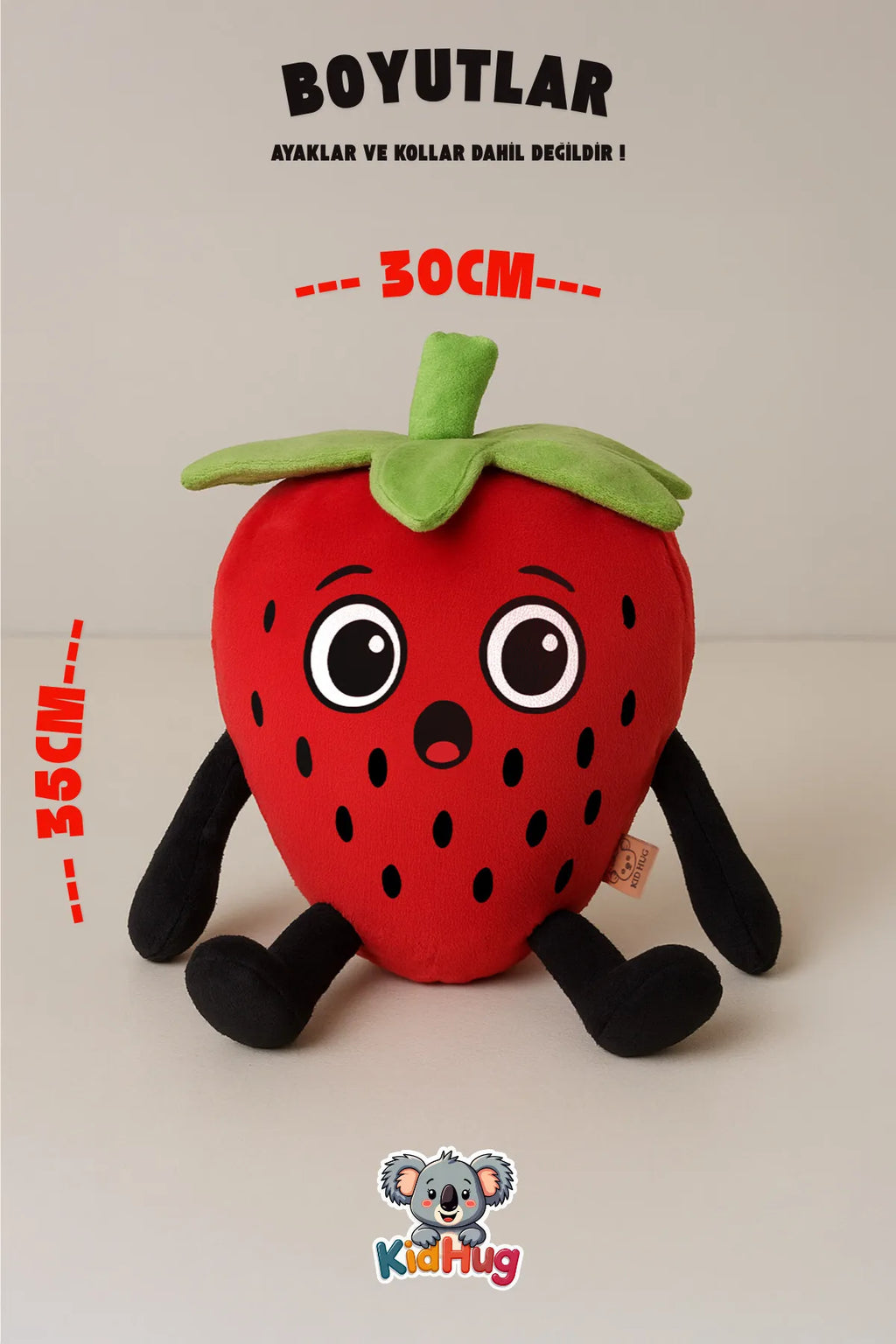 Berryboo Çilek Çocuk Kol ve Bacaklı Yastık Premium Sevimli Çilek Çocuk Yastık Uyku Arkadaşı 35 CM