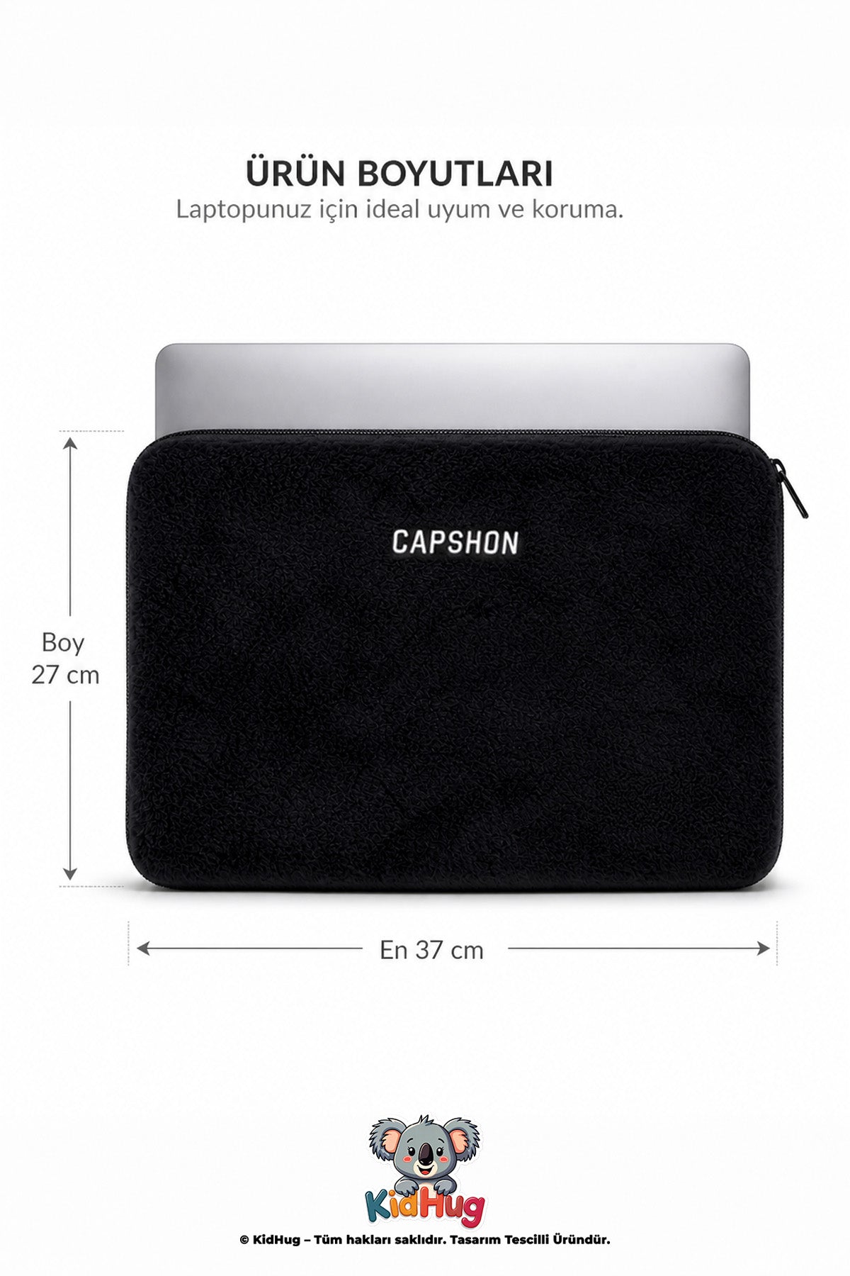 Peluş Tablet Laptop Kılıfı 13 inch Yumuşak Dokulu Fermuarlı Koruyucu Çanta 37x27 cm Siyah