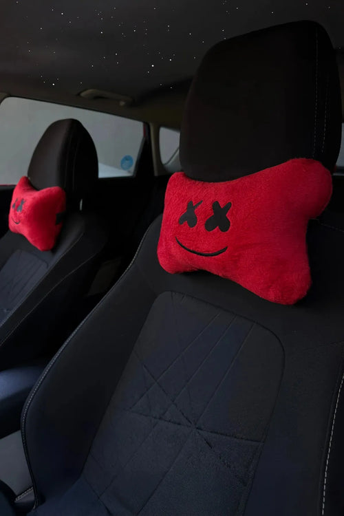 Oto boyun yastığı 2'li kırmızı, nakışlı peluş araç koltuk yastığı