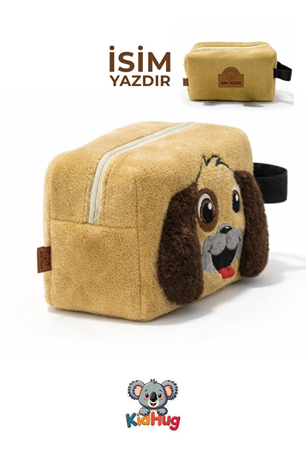 KidHug Peluş Nakışlı Büyük Boy Kalem Kutusu Çocuk Kalemlik Kedi Köpek Tavşan