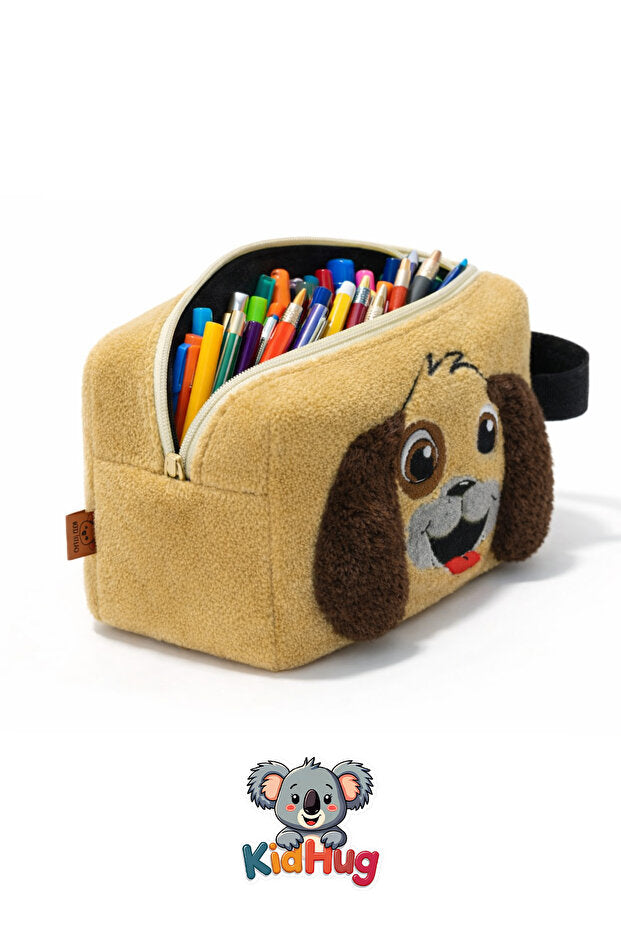KidHug Peluş Nakışlı Büyük Boy Kalem Kutusu Çocuk Kalemlik Kedi Köpek Tavşan