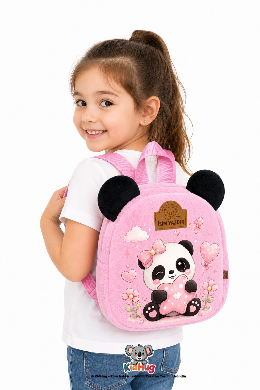 İsime Özel Kız Çocuk Çanta Panda Sırt Baskılı Pembe Kız Çocuk Çantası Anaokulu - Kreş 0 - 8 Yaş